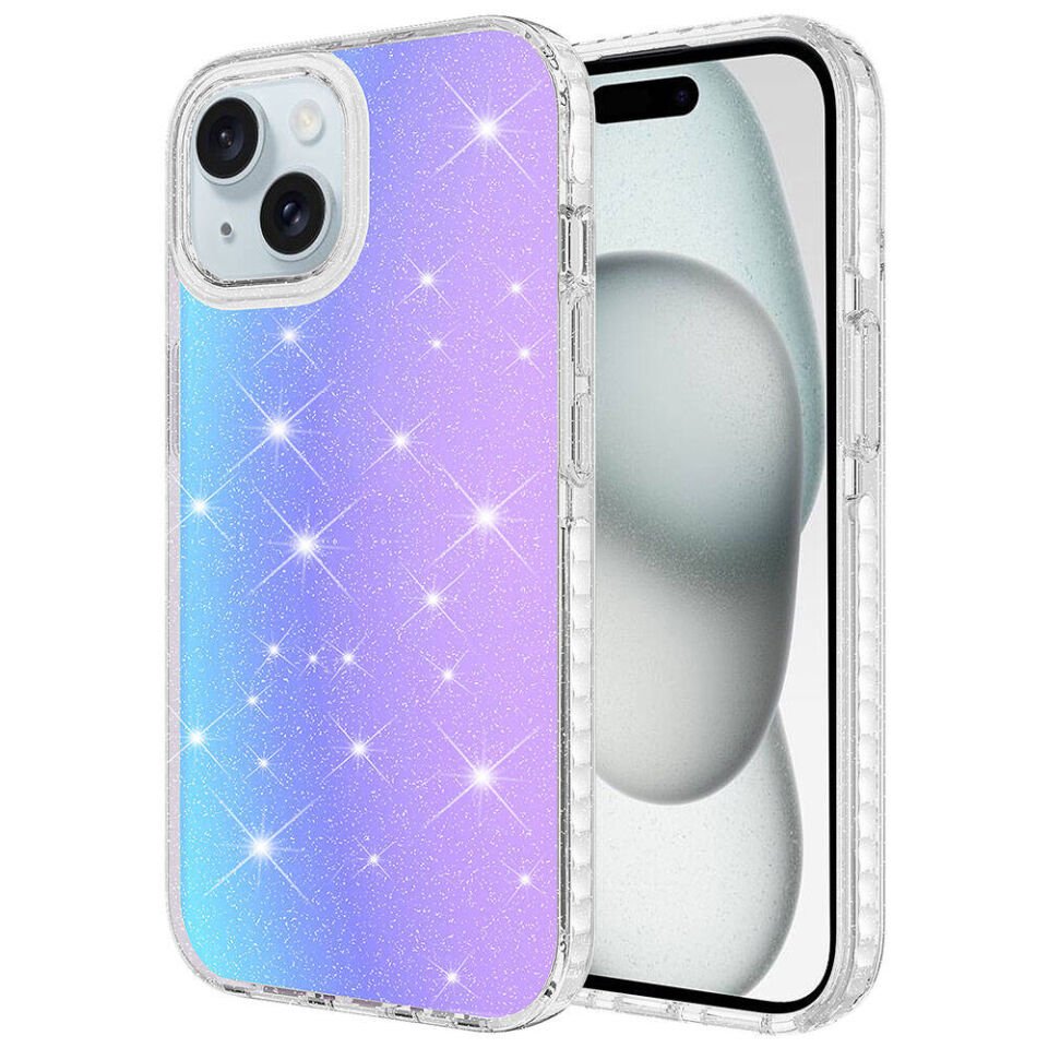 Apple  iPhone 15 Kılıf Renkli Geçiş Tasarımlı Hassas Buton Tasarımlı Silikon Kapak (velle) Mor