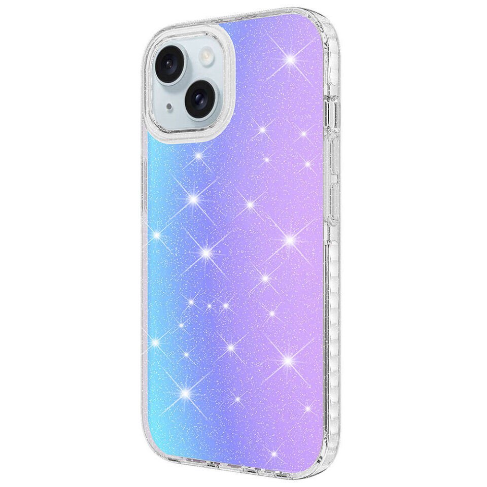 Apple  iPhone 15 Kılıf Renkli Geçiş Tasarımlı Hassas Buton Tasarımlı Silikon Kapak (velle) Mor