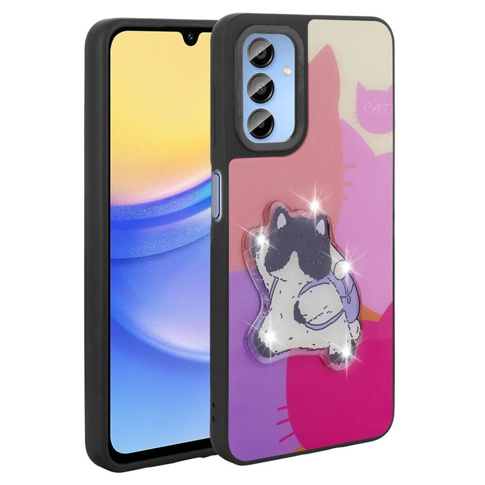 Samsung Galaxy A25 Kılıf Parlayan Kabartmalı İkonik Figürlü Silikon Kapak (Amas) Mor