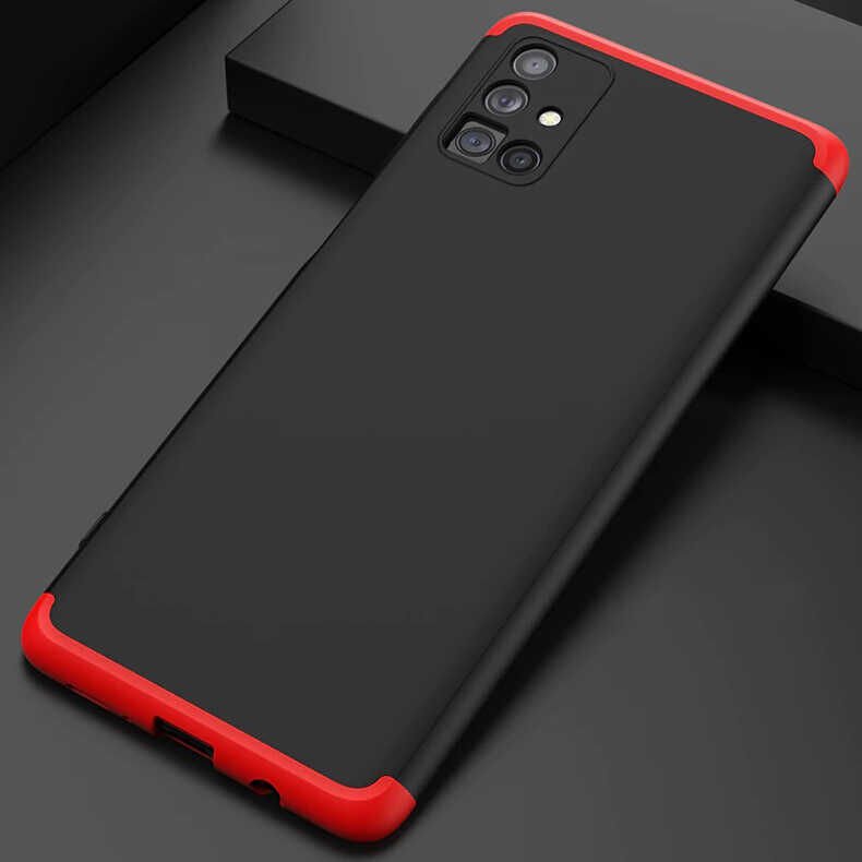 Samsung Galaxy M51 Kılıf 360 Tam Koruma Ön Ve Arka Sert Mika Kapak Orjinal Ays Gkk Kapak Siyah-Kırmızı