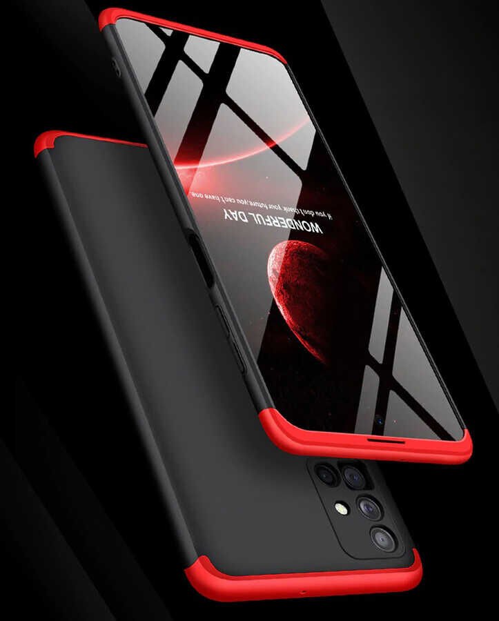 Samsung Galaxy M51 Kılıf 360 Tam Koruma Ön Ve Arka Sert Mika Kapak Orjinal Ays Gkk Kapak Siyah-Kırmızı