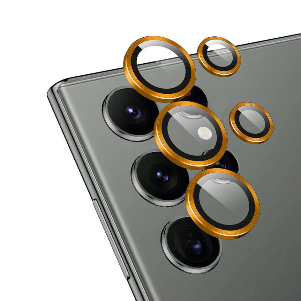 Samsung Galaxy S24 Ultra Safir Kamera Lens Koruyucu (KOLAY TAKMA APARATLI) CL-12 Turuncu