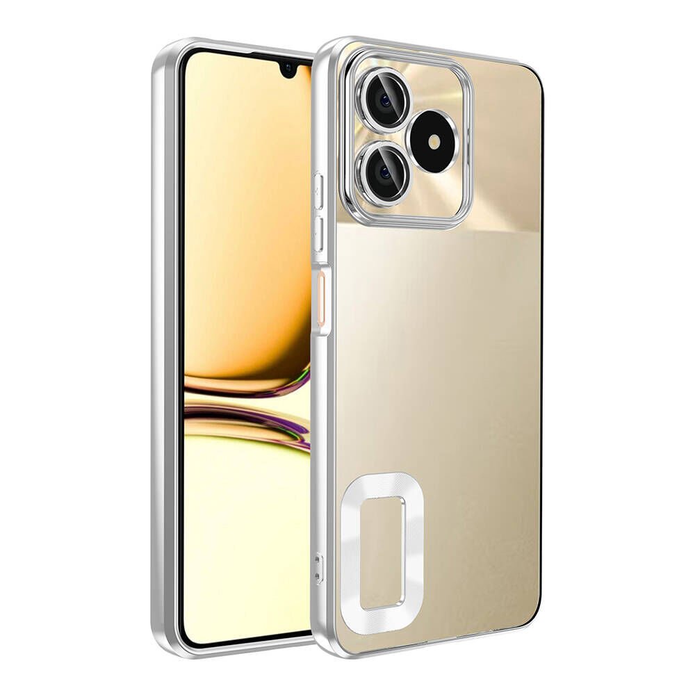 Realme Note 50 Kılıf Kamera Lens Korumalı Parlak Kenarlı Kapak (OMEGA) Gümüş