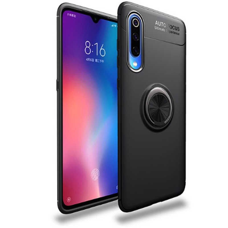 Xiaomi Mi 9 Kılıf Kamera Çıkıntılı Renkli Yüzüklü Standlı Mıknatıslı Kapak (RAVEL) Mavi