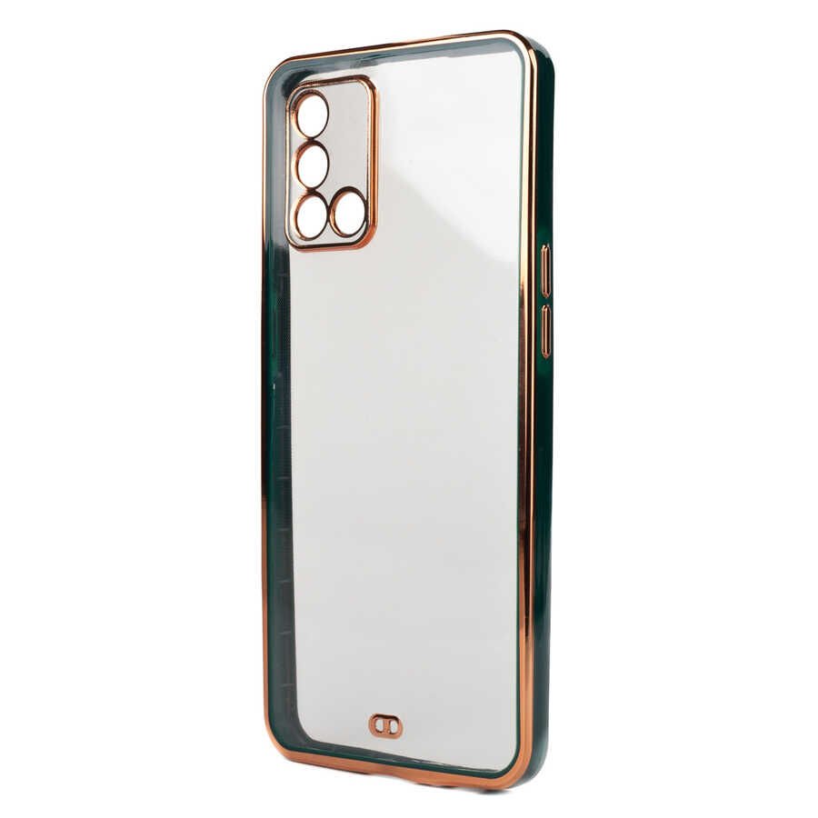 Oppo A74 4G Kılıf Parlak Kenarlı Altın İşlemeli Kamera Korumalı Kapak (Voit c.) Yeşil