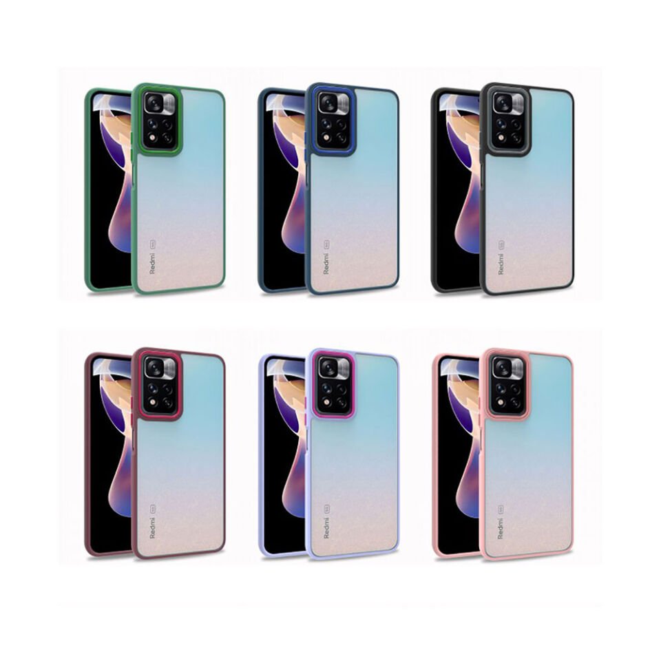 Xiaomi Poco M4 Pro 5G Kılıf Kamera Çıkıntılı Arkası Şeffaf Hassas Tuşlu Kenarlı Kapak (Flora) Mavi