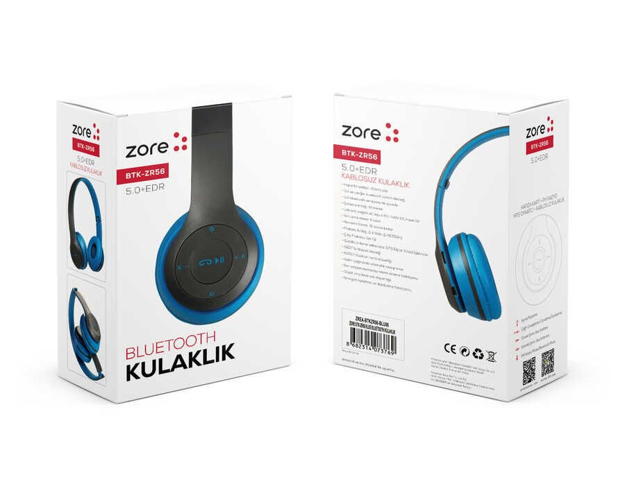 Hafif ve Portatif Kolayca Katlanıp Taşınabilir Dizayn (BTK-ZR56 Bluetooth Kulaklık) Mavi