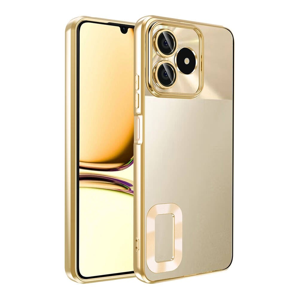 Realme Note 50 Kılıf Kamera Lens Korumalı Parlak Kenarlı Kapak (OMEGA) Gold