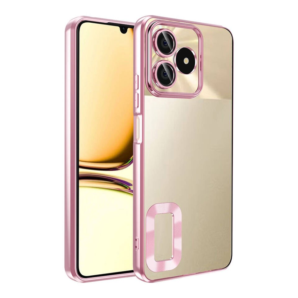 Realme Note 50 Kılıf Kamera Lens Korumalı Parlak Kenarlı Kapak (OMEGA) Gold