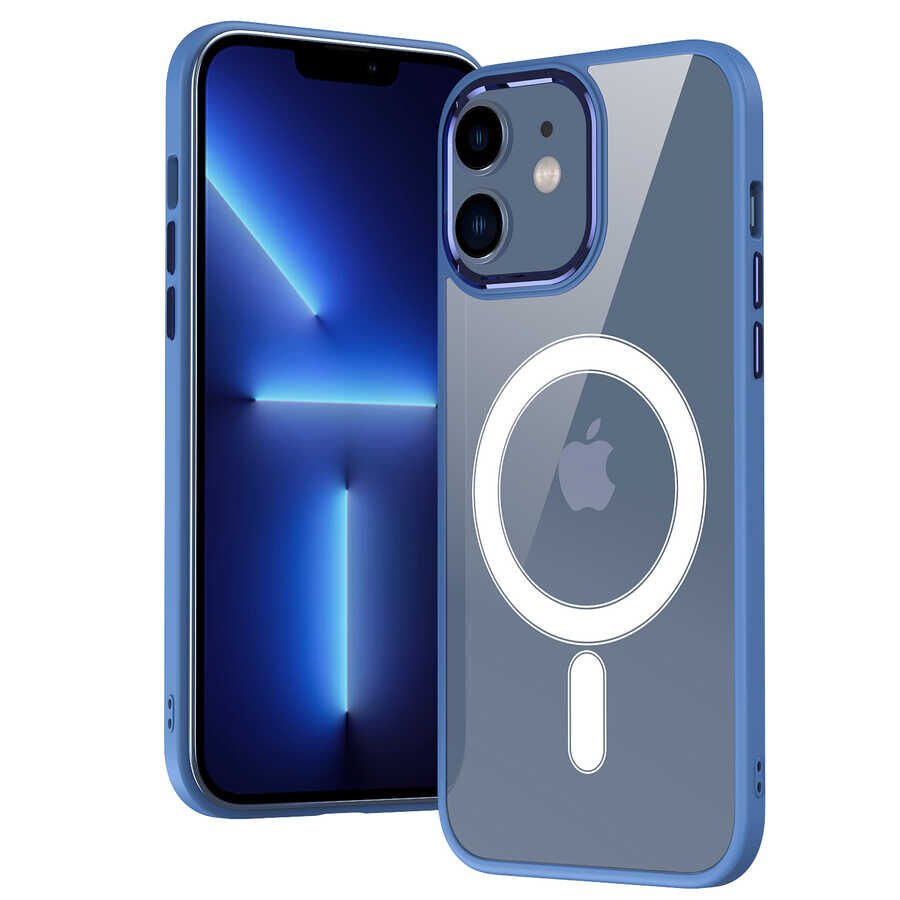Apple iPhone 12 Kılıf Wireless Şarj Özellikli HEPTEKİLETİŞİM Krom Magsafe Silikon Kapak