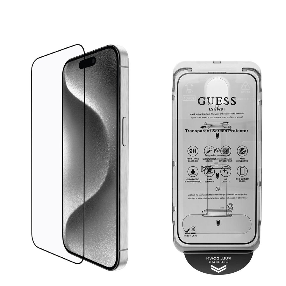 Apple iPhone 16 Plus Guess Orjinal Lisanslı Rhinestone Ekran Koruyucu + Lens Koruyucu 2in1 Aksesuar Seti