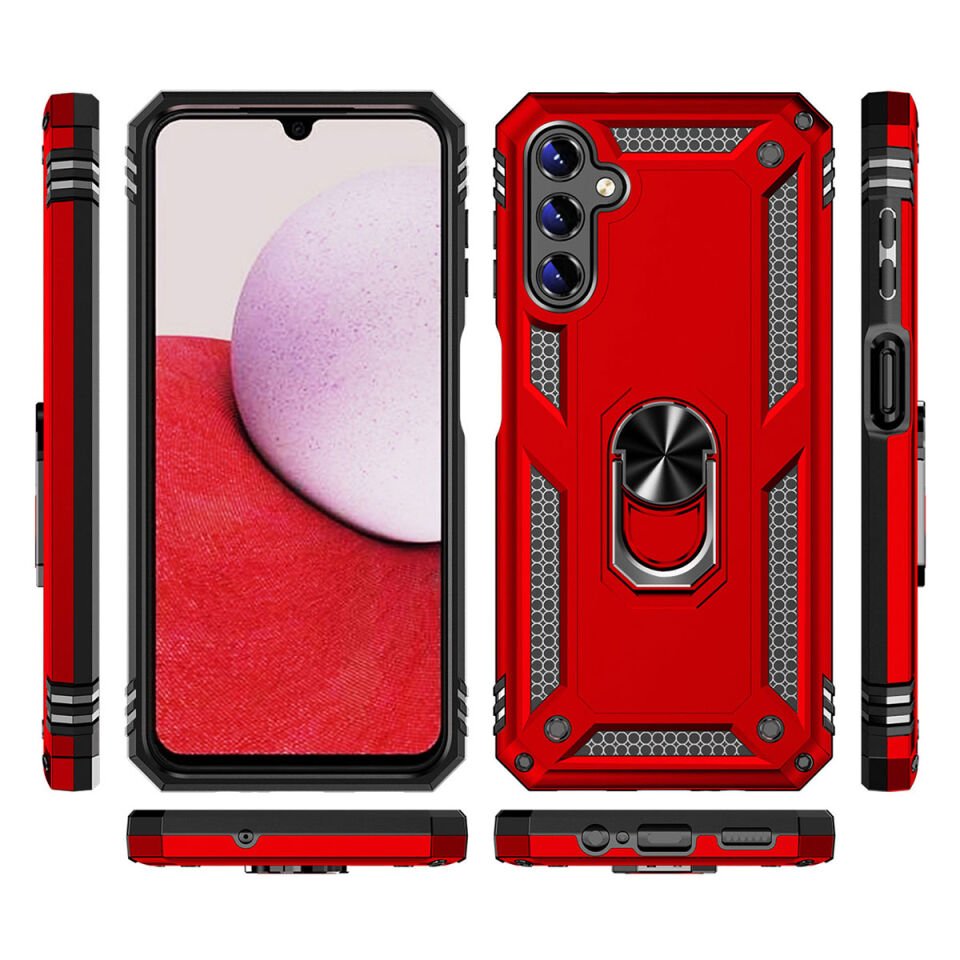 Samsung Galaxy A14 Kılıf Tank Zırh Yüzüklü Mıknatıslı Standlı Kapak (VEGA) Siyah