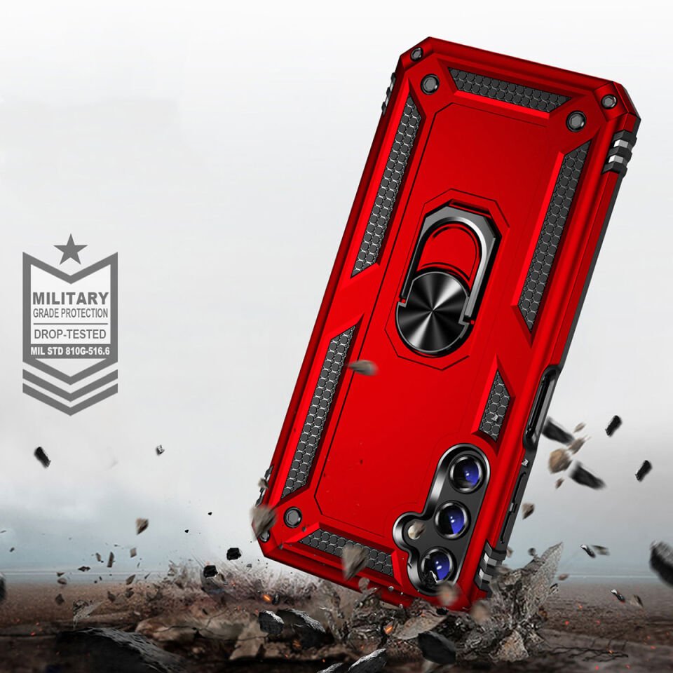 Samsung Galaxy A14 Kılıf Tank Zırh Yüzüklü Mıknatıslı Standlı Kapak (VEGA) Siyah