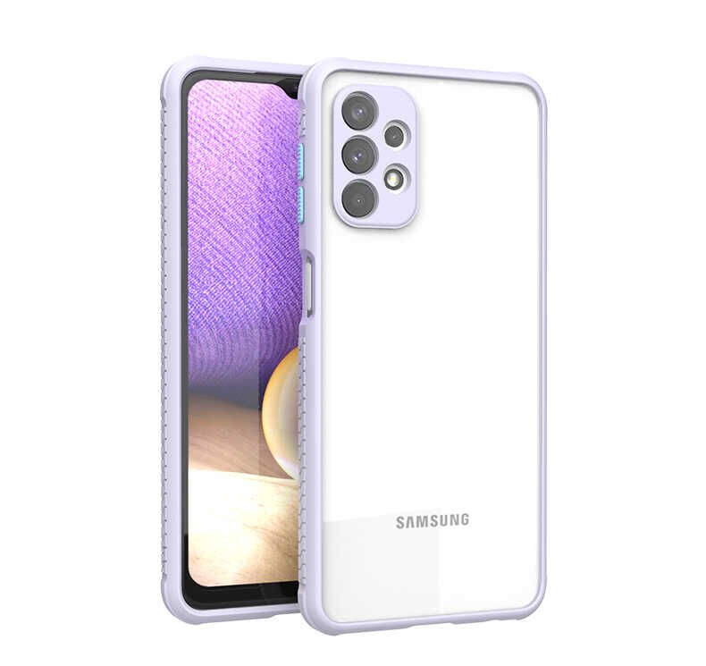 Samsung Galaxy A32 4G Kılıf Köşe Ve Kamera Korumalı Arkası Şeffaf Renkli Tuşlu Kapak (KAFF) Mor