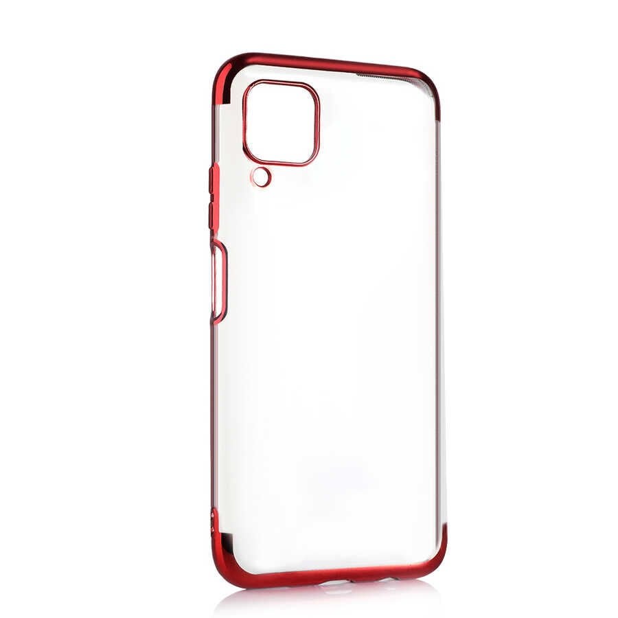 Huawei P40 Lite Kılıf Dört Köşe Renkli Lazer Şeffaf Silikon Kapak (GLİTTER) Kırmızı