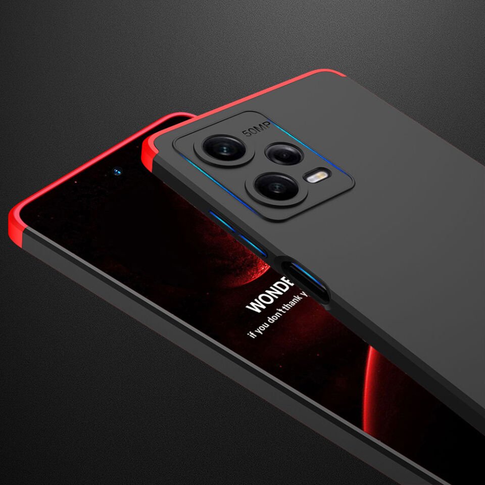 Xiaomi Redmi Note 12 Pro 5G Kılıf 360 Tam Koruma Ön Ve Arka Sert Mika Kapak Orjinal Ays Gkk Kapak Siyah-Gri