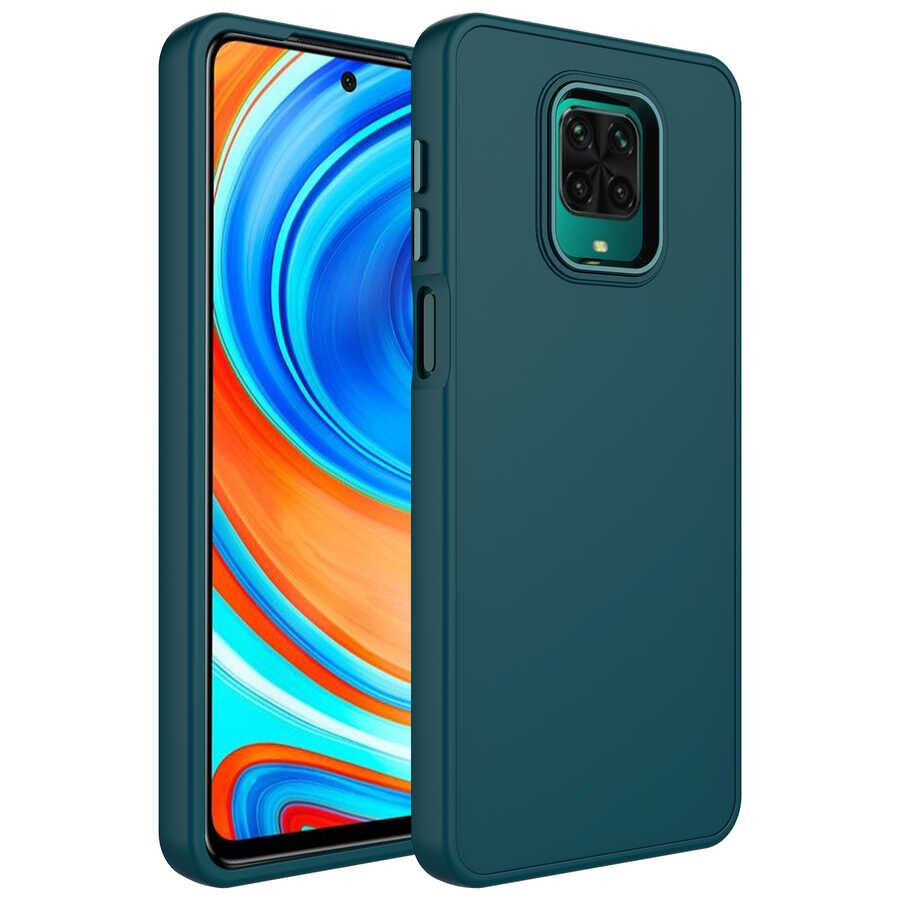 Xiaomi Redmi Note 9S Kılıf Metal Çerçeveli Hassas Butonlu Renkli İçi Kadife Lansman Kapak (LUNA) Koyu Yeşil