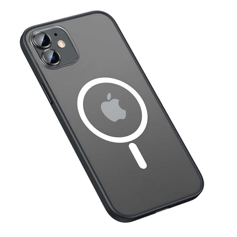 Apple iPhone 11 Kılıf Lens Koruyuculu Tacsafe Destekli Kenarları Renkli Mat  Kapak (MOKKA) Siyah