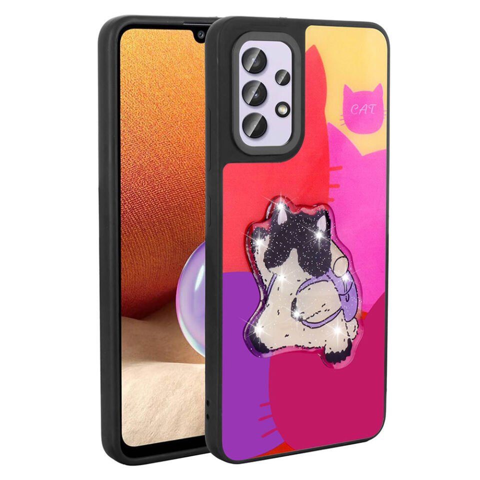 Samsung Galaxy A32 4G Kılıf Parlayan Kabartmalı İkonik Figürlü Silikon Kapak (Amas) Mor