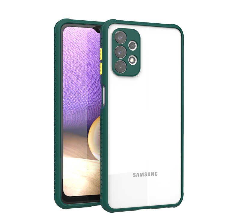 Samsung Galaxy A32 4G Kılıf Köşe Ve Kamera Korumalı Arkası Şeffaf Renkli Tuşlu Kapak (KAFF) Koyu Yeşil