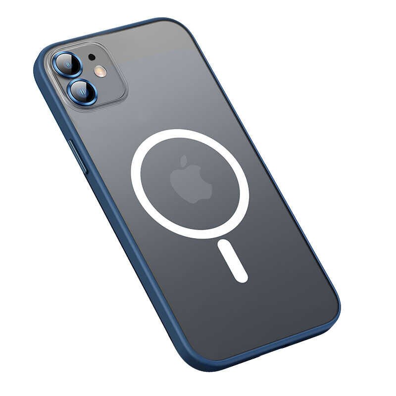 Apple iPhone 11 Kılıf Lens Koruyuculu Tacsafe Destekli Kenarları Renkli Mat  Kapak (MOKKA) Lacivert