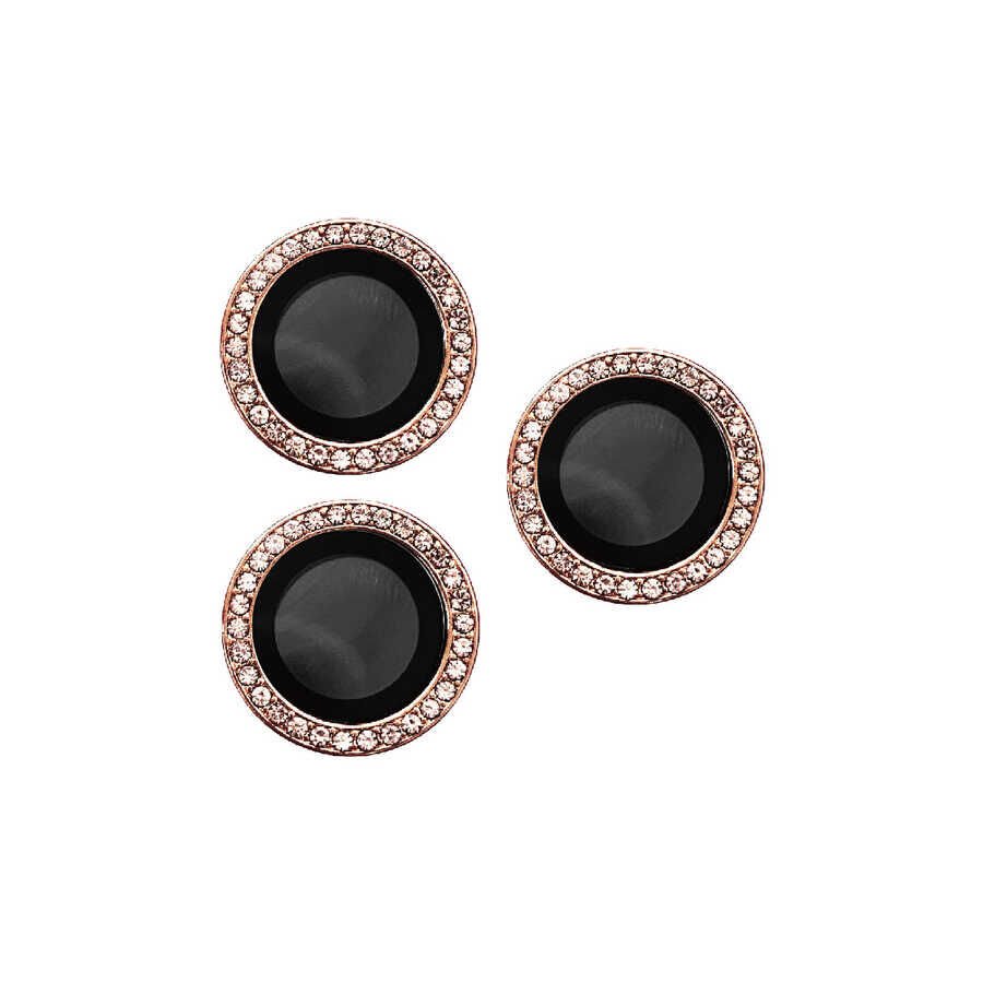 Apple iPhone 14 Pro Kamera Lens Koruyucu Renkli Taşlı Tasarım Kolay Takma Aparatlı (CL-06) Rose Gold