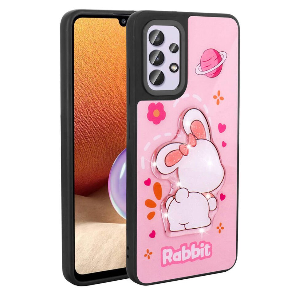 Samsung Galaxy A32 4G Kılıf Parlayan Kabartmalı İkonik Figürlü Silikon Kapak (Amas) Pembe