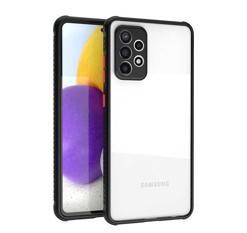 Samsung Galaxy A72 Kılıf Köşe Ve Kamera Korumalı Arkası Şeffaf Renkli Tuşlu Kapak (KAFF) Siyah