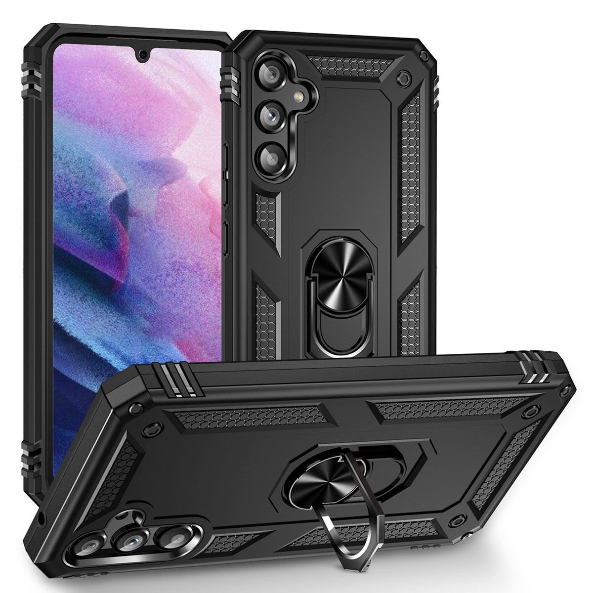 Samsung Galaxy A34 Kılıf Tank Zırh Yüzüklü Mıknatıslı Standlı Kapak (VEGA) Kırmızı