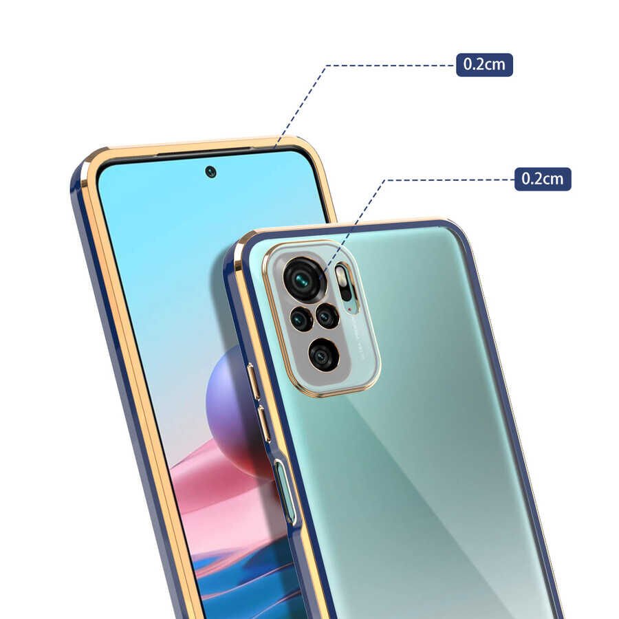 Xiaomi Redmi Note 10S Kılıf Parlak Kenarlı Altın İşlemeli Kamera Korumalı Kapak (Voit c.) Siyah