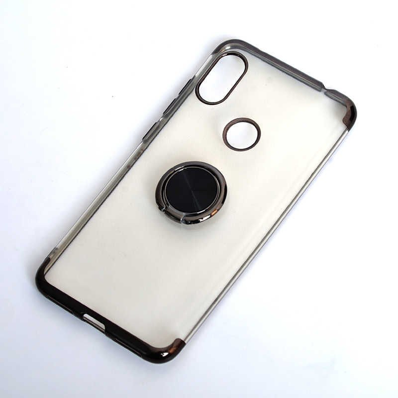 Xiaomi Redmi Note 6 Pro Kılıf Yüzüklü Standlı Silikon Köşeleri Renkli Kapak (GES) Siyah