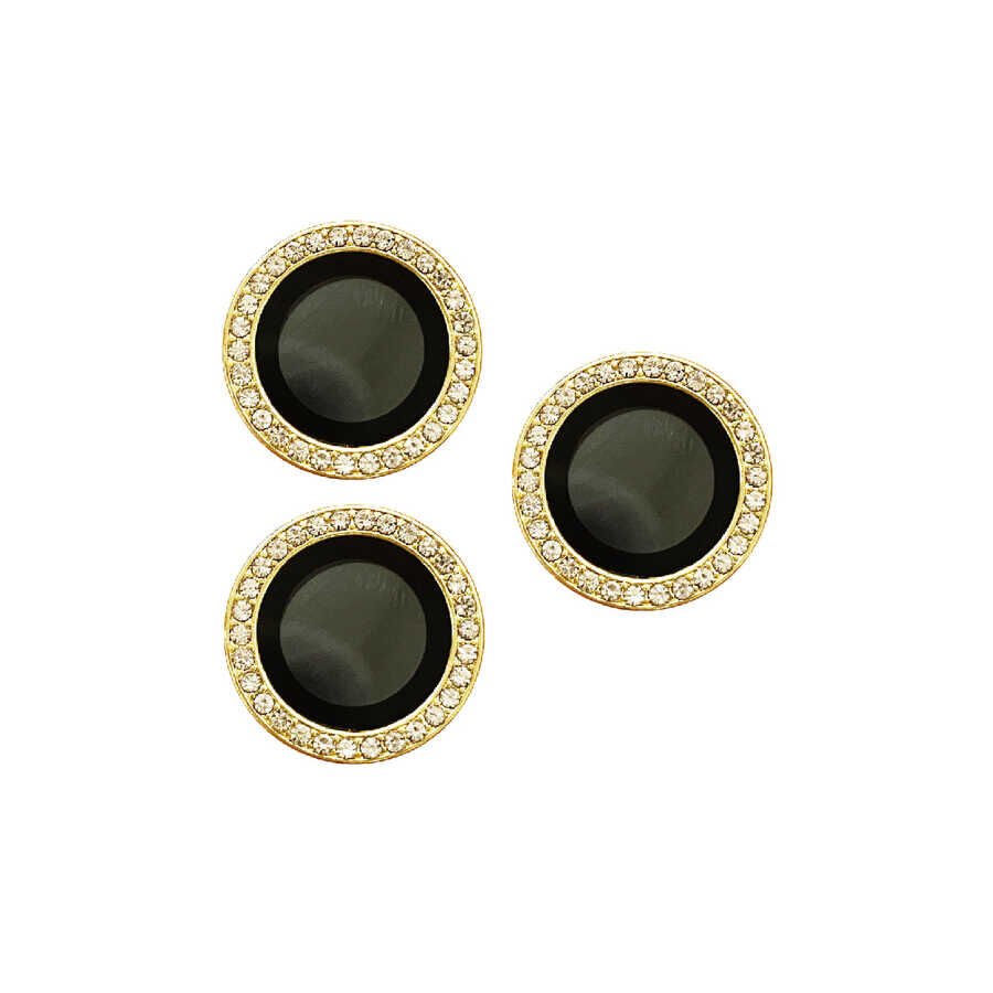 Apple iPhone 14 Pro Max Kamera Lens Koruyucu Renkli Taşlı Tasarım Kolay Takma Aparatlı (CL-06) Gold