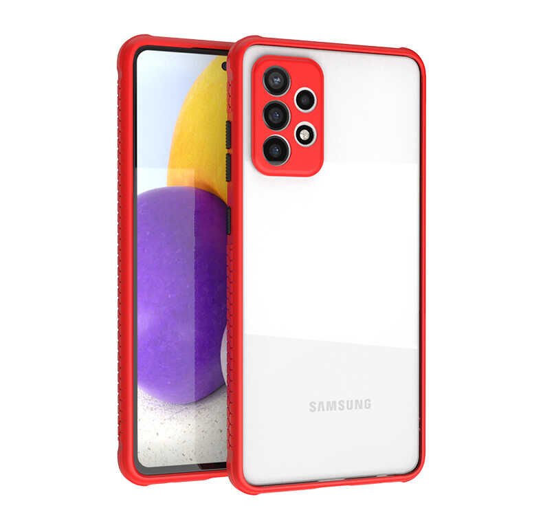 Samsung Galaxy A72 Kılıf Köşe Ve Kamera Korumalı Arkası Şeffaf Renkli Tuşlu Kapak (KAFF) Mor