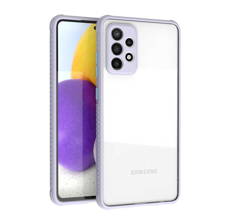 Samsung Galaxy A72 Kılıf Köşe Ve Kamera Korumalı Arkası Şeffaf Renkli Tuşlu Kapak (KAFF) Mor