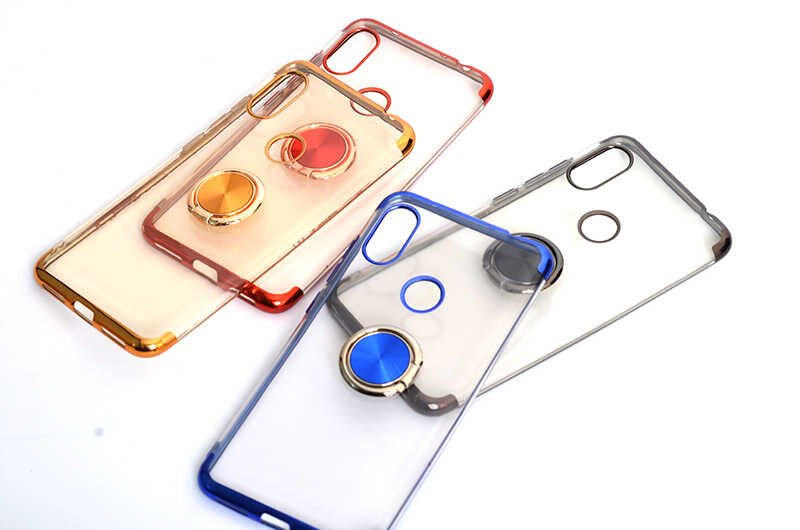 Xiaomi Redmi Note 6 Pro Kılıf Yüzüklü Standlı Silikon Köşeleri Renkli Kapak (GES) Kırmızı