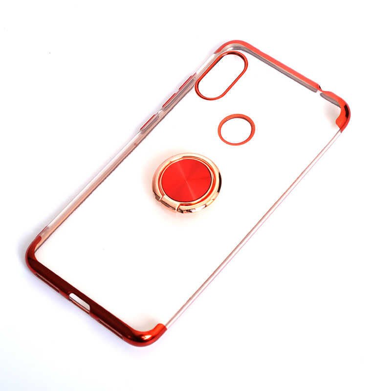 Xiaomi Redmi Note 6 Pro Kılıf Yüzüklü Standlı Silikon Köşeleri Renkli Kapak (GES) Kırmızı