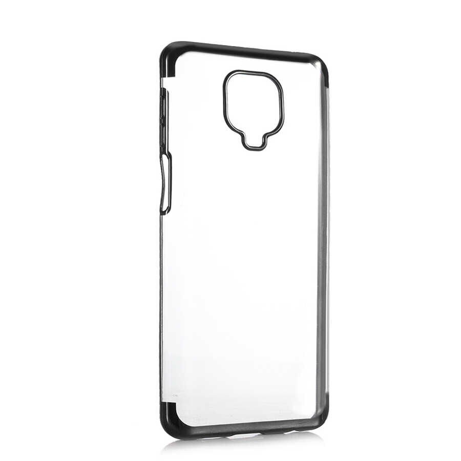 Xiaomi Redmi Note 9S Kılıf Dört Köşe Renkli Lazer Şeffaf Silikon Kapak (GLİTTER) Siyah