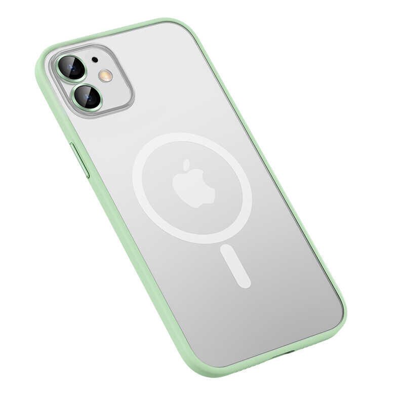 Apple iPhone 11 Kılıf Lens Koruyuculu Tacsafe Destekli Kenarları Renkli Mat  Kapak (MOKKA) Yeşil