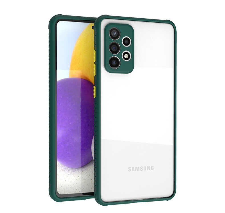 Samsung Galaxy A72 Kılıf Köşe Ve Kamera Korumalı Arkası Şeffaf Renkli Tuşlu Kapak (KAFF) Koyu Yeşil