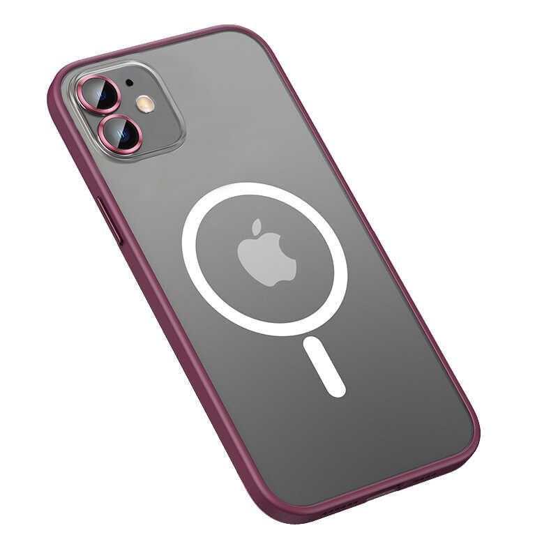 Apple iPhone 11 Kılıf Lens Koruyuculu Tacsafe Destekli Kenarları Renkli Mat  Kapak (MOKKA) Koyu Mor