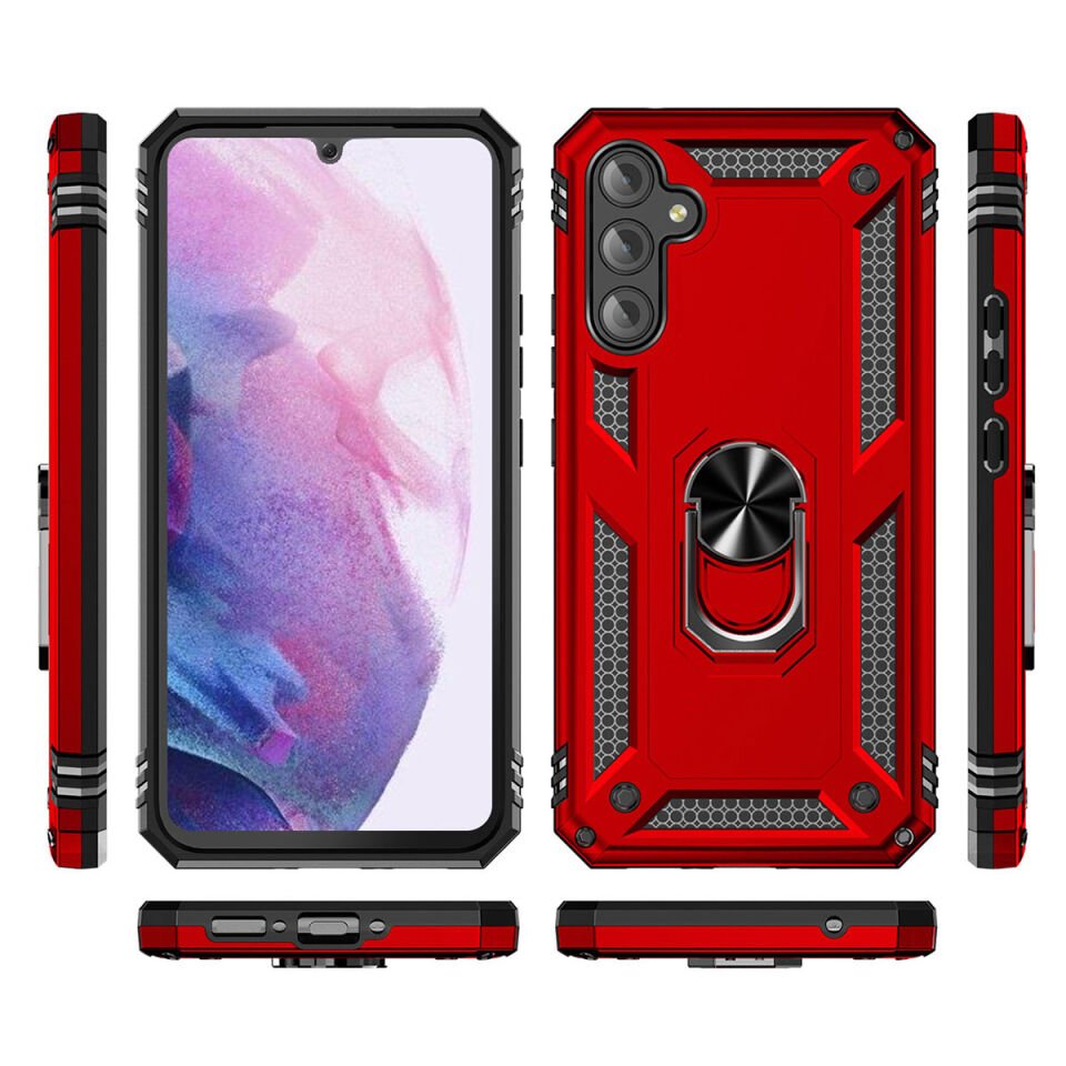 Samsung Galaxy A54 Kılıf Tank Zırh Yüzüklü Mıknatıslı Standlı Kapak (VEGA) Kırmızı