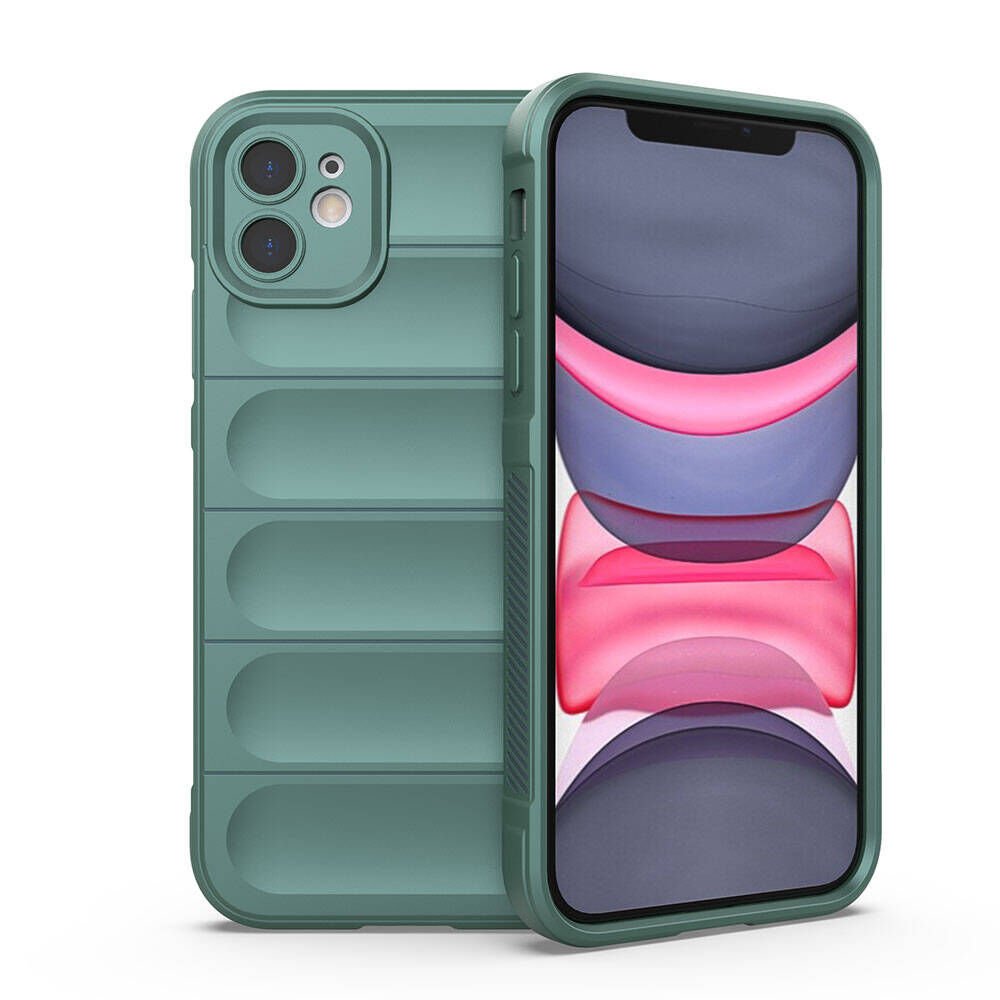 Apple iPhone 11 Kılıf Esnek TPU Oyuklu Arka Yüzey Tasarımlı Silikon Kapak (Etnik) Koyu Yeşil
