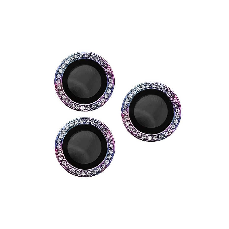 Apple iPhone 14 Pro Max Kamera Lens Koruyucu Renkli Taşlı Tasarım Kolay Takma Aparatlı (CL-06) Colorful