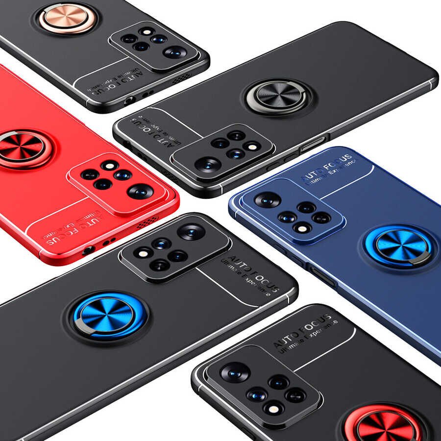 Xiaomi Redmi Note 11 Pro 5G Kılıf Kamera Çıkıntılı Renkli Yüzüklü Standlı Mıknatıslı Kapak (RAVEL) Mavi