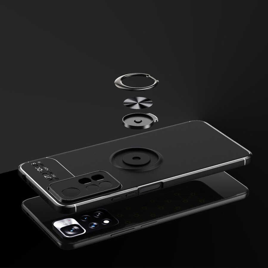 Xiaomi Redmi Note 11 Pro 5G Kılıf Kamera Çıkıntılı Renkli Yüzüklü Standlı Mıknatıslı Kapak (RAVEL) Mavi