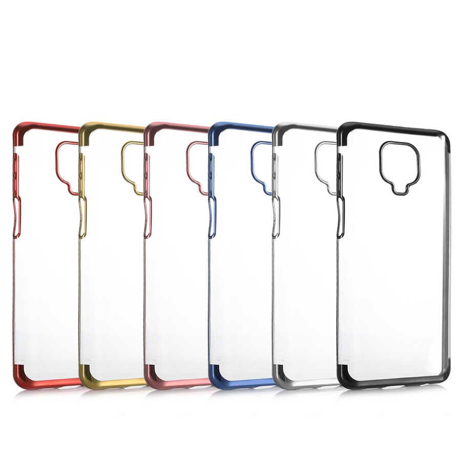 Xiaomi Redmi Note 9S Kılıf Dört Köşe Renkli Lazer Şeffaf Silikon Kapak (GLİTTER) Mavi