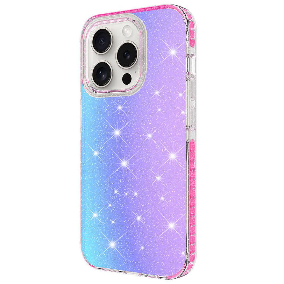 Apple  iPhone 15 Pro Max Kılıf Renkli Geçiş Tasarımlı Hassas Buton Tasarımlı Silikon Kapak (velle) Mor