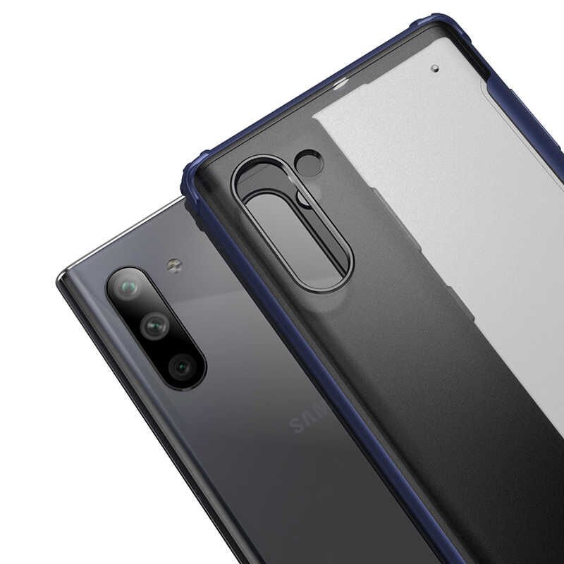 Samsung Galaxy Note 10 Kılıf Köşe Korumalı Arkası Mat Buzlu Sert Kapak (VOLKS) Lacivert