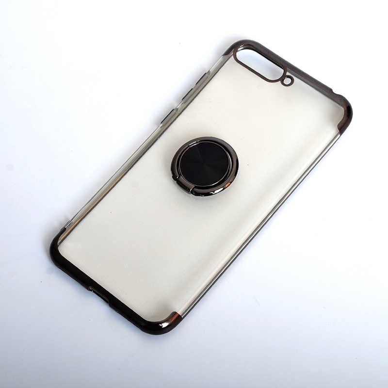 Huawei Y6 2018 Kılıf Yüzüklü Standlı Silikon Köşeleri Renkli Kapak (GES) Siyah