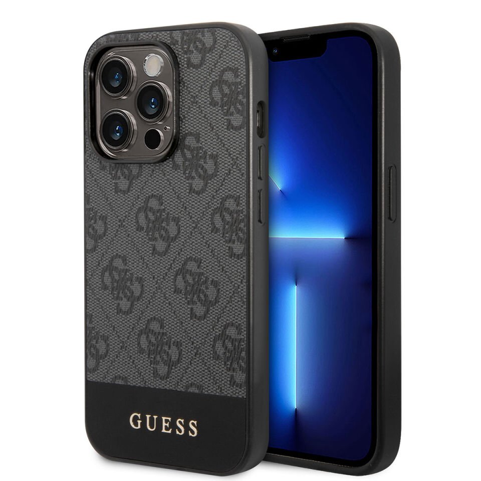 Apple iPhone 14 Pro Max Kılıf GUESS PU Deri Şerit Logo Dizaynlı Kapak